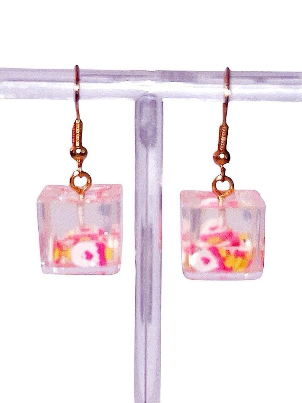 resin ice cream cube earrings.